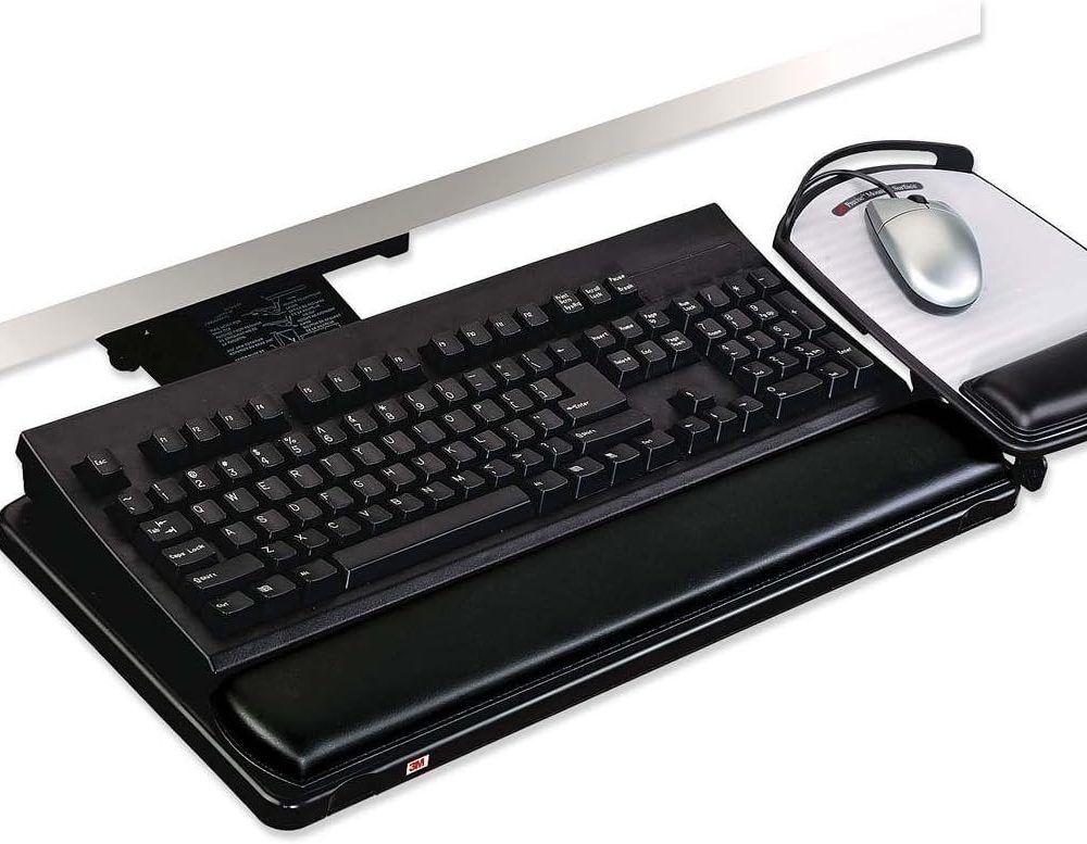 Keyboard Tray with Adjustable Keyboard and Mouse Platforms, Turn Knob to Adjust Height and Tilt, Swivels and Stores Under Desk, Gel Wrist Rest and Precise Mouse Pad, 17.75" Track, Black (AKT80LE)