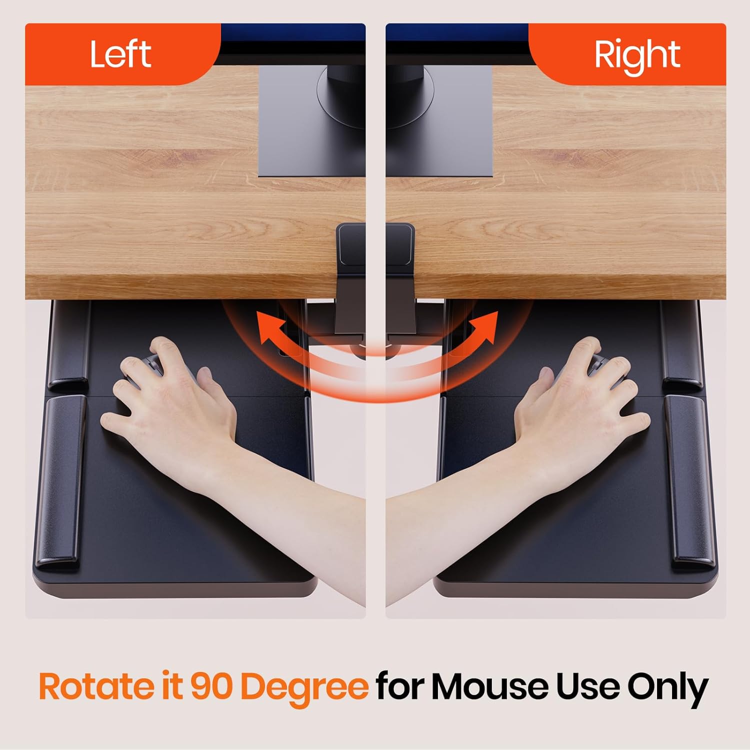 Klearlook Keyboard Tray Under Desk with 360° Rotation, Ergonomic Computer Keyboard & Mouse Tray 24.4"W×10"D Sit Stand Desk Keyboard Holder w/Wrist Rest & Storage Drawer-Black - Image 5