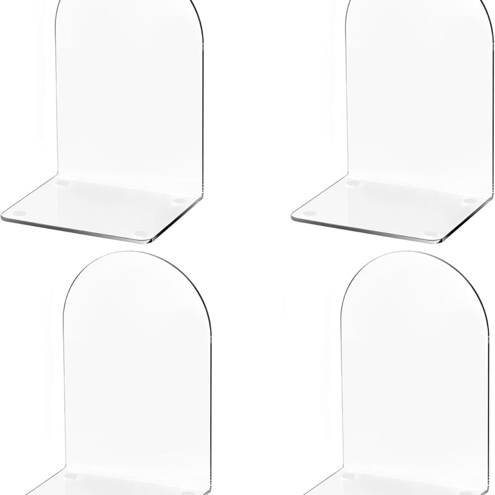 Lulonpon 4 Pieces Book Ends, Bookends, Books End for Shelves, Books End for Heavy Books, Clear Bookends, Acrylic Book Ends for School, Library,Desktop Organizer and Book Shelves