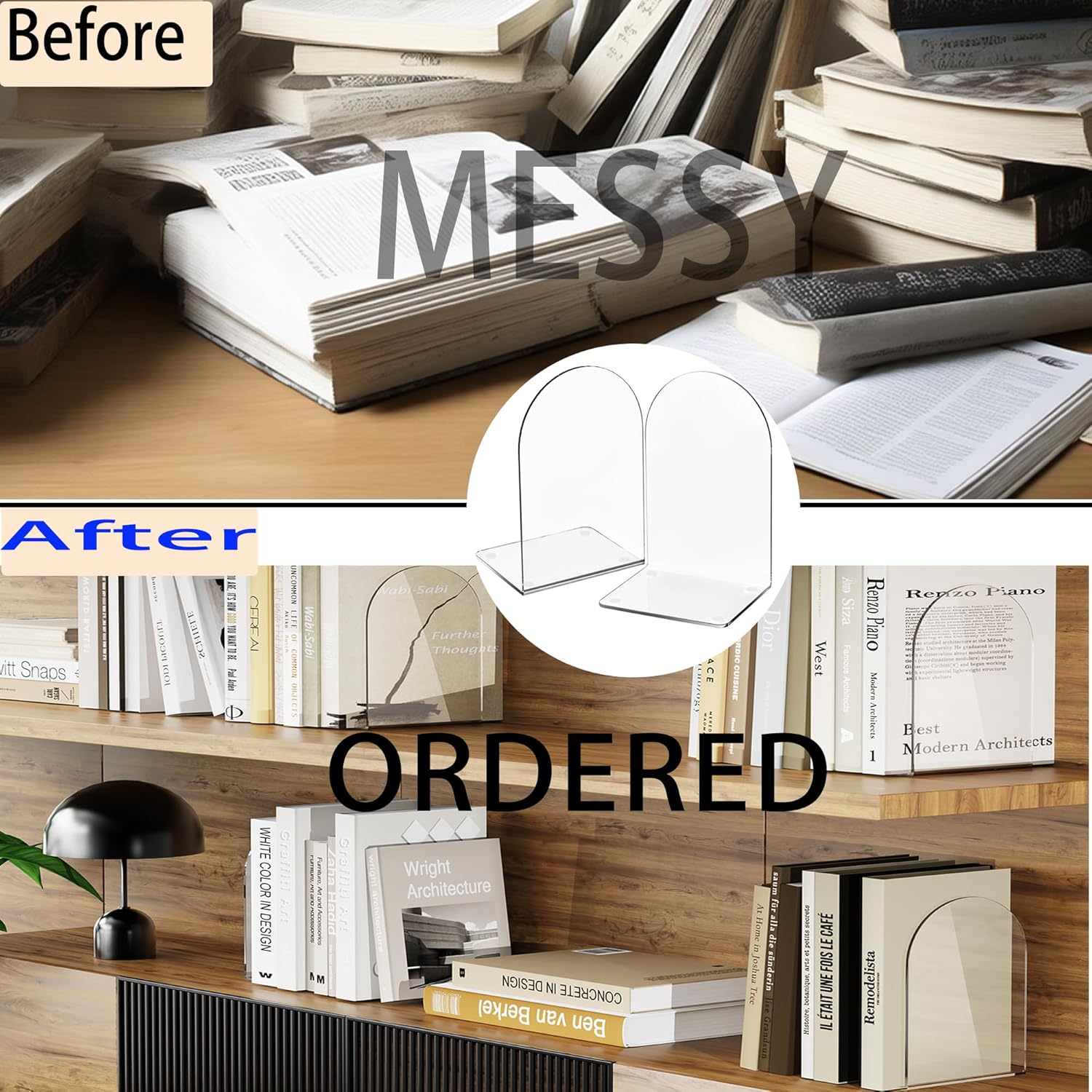 Lulonpon 4 Pieces Book Ends, Bookends, Books End for Shelves, Books End for Heavy Books, Clear Bookends, Acrylic Book Ends for School, Library,Desktop Organizer and Book Shelves - Image 4