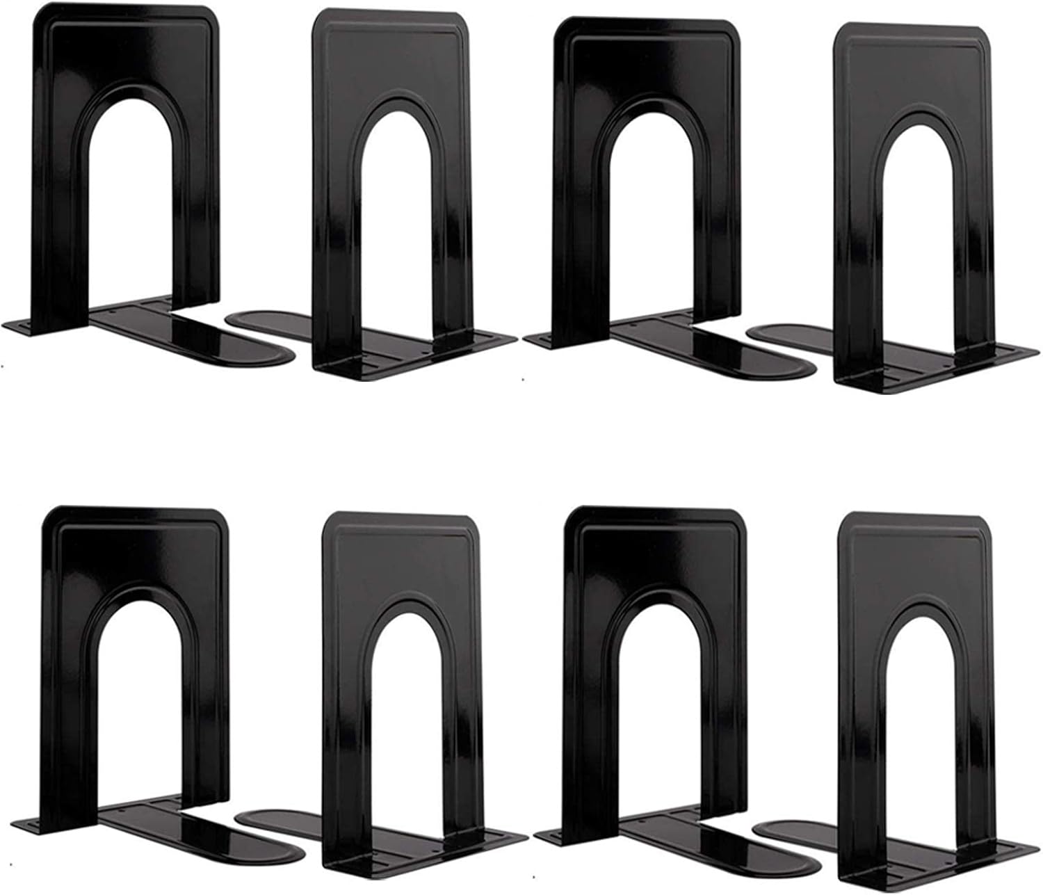 Metal Book Ends for Shelves, Book Shelf Holder Home Decorative, Book Ends for Heavy Books/Movies/CDs, Black 6.5 x 5 x 5.7 in, 4 Pair/ 8 Piece