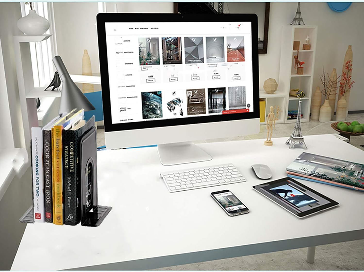 Metal Book Ends for Shelves, Book Shelf Holder Home Decorative, Book Ends for Heavy Books/Movies/CDs, Black 6.5 x 5 x 5.7 in, 4 Pair/ 8 Piece - Image 6