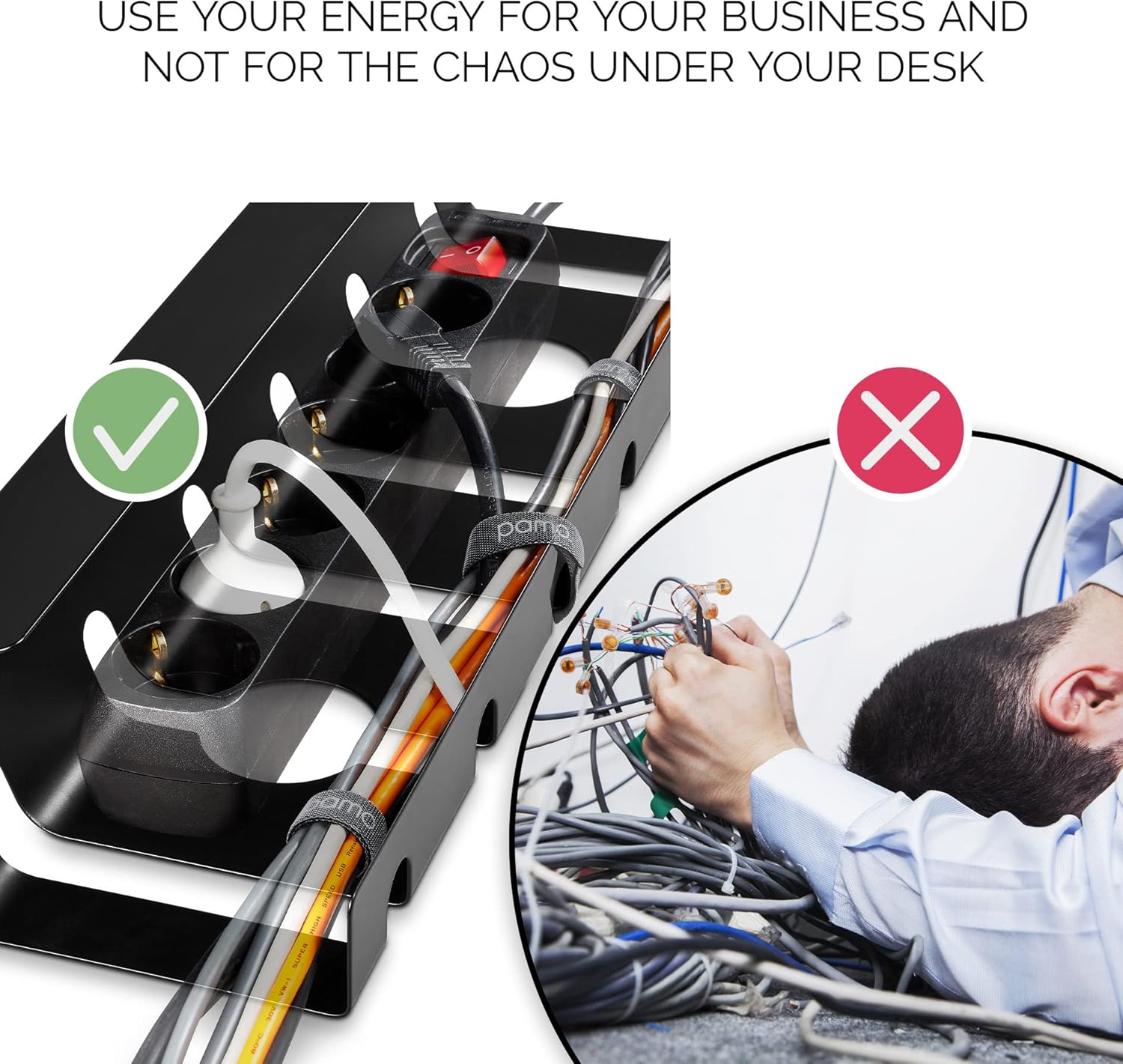 PAMO Cable Management Under Desk for Easy mounting Under-Table I Set of 3 - with 10X Cable Ties I Desk Organizer for Office/Home Office Table Thoughtful Cable Tray Holder - Image 6