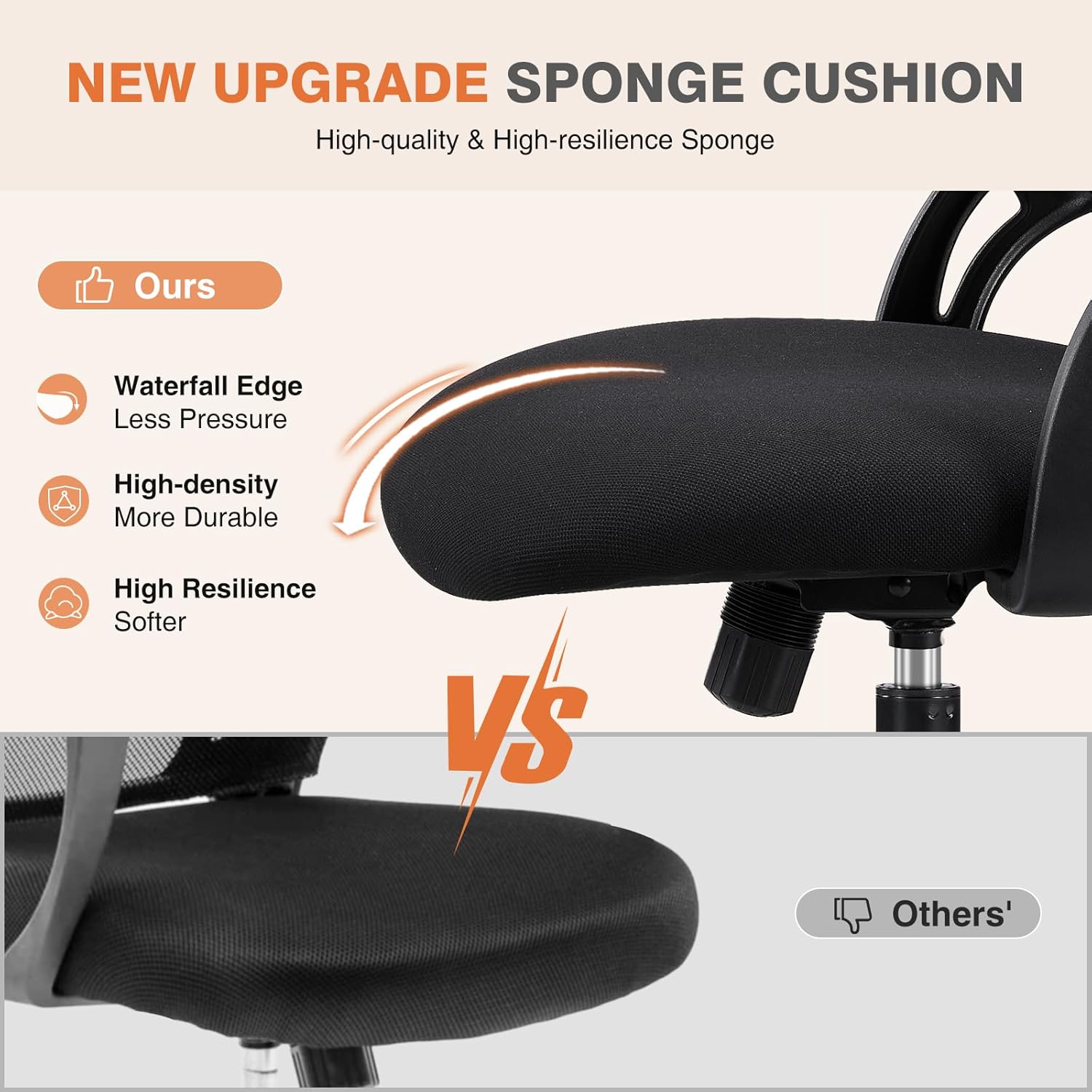 Sweetcrispy Office Computer Desk Chair, Ergonomic High-Back Mesh Rolling Work Chairs with Wheels and Adjustable Headrests, Comfortable Lumbar Support, Comfy Flip-up Arms for Home,Bedroom,Study, Black - Image 4