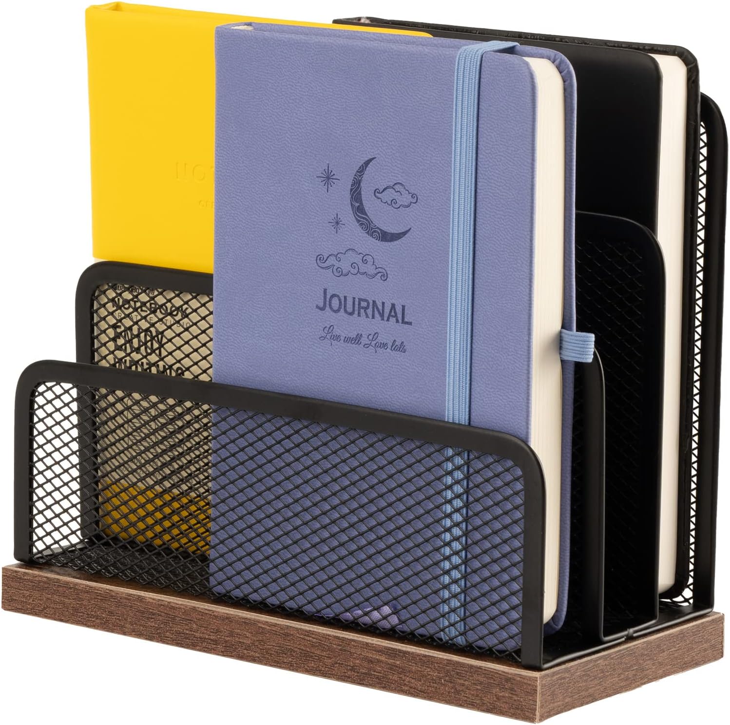 Wooden Desk Mail Organizer, Desktop File Organizer Metal Mesh with 3 Vertical Upright Compartments, Mail Sorter Letter Organizer Rack for Letters, Postcards, Brochures, Mail Holder (2 Pack Black) - Image 2